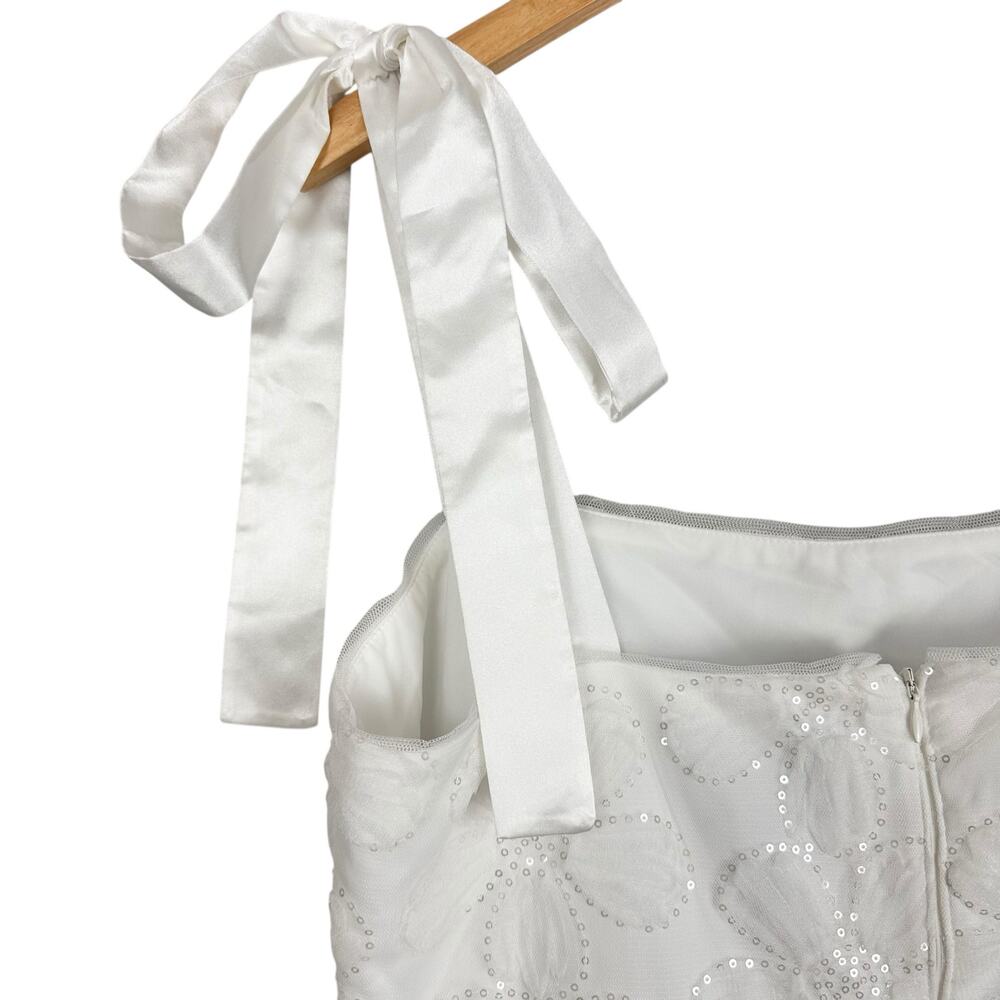 Adrianna Papell Tie Strap Lace Overlay Floral Midi Cocktail Dress White Size 16 - Picture 14 of 16